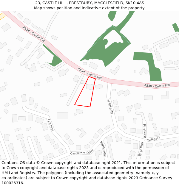 23, CASTLE HILL, PRESTBURY, MACCLESFIELD, SK10 4AS: Location map and indicative extent of plot