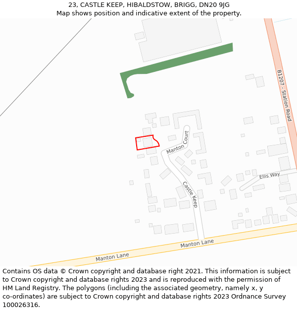 23, CASTLE KEEP, HIBALDSTOW, BRIGG, DN20 9JG: Location map and indicative extent of plot