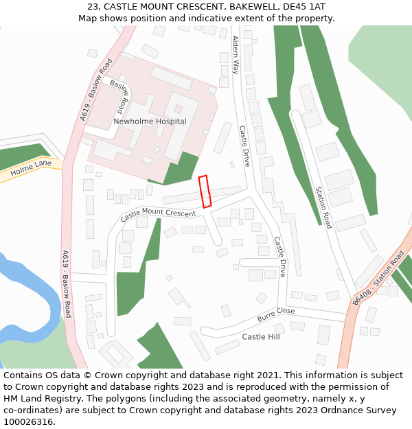 23, CASTLE MOUNT CRESCENT, BAKEWELL, DE45 1AT: Location map and indicative extent of plot