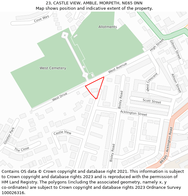 23, CASTLE VIEW, AMBLE, MORPETH, NE65 0NN: Location map and indicative extent of plot