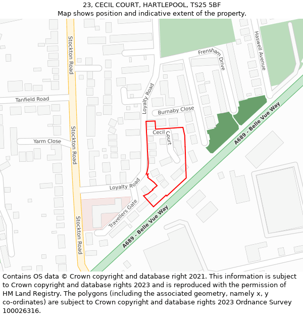 23, CECIL COURT, HARTLEPOOL, TS25 5BF: Location map and indicative extent of plot