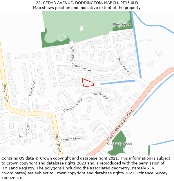 23, CEDAR AVENUE, DODDINGTON, MARCH, PE15 0LD: Location map and indicative extent of plot