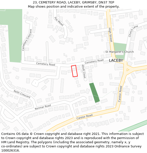 23, CEMETERY ROAD, LACEBY, GRIMSBY, DN37 7EP: Location map and indicative extent of plot