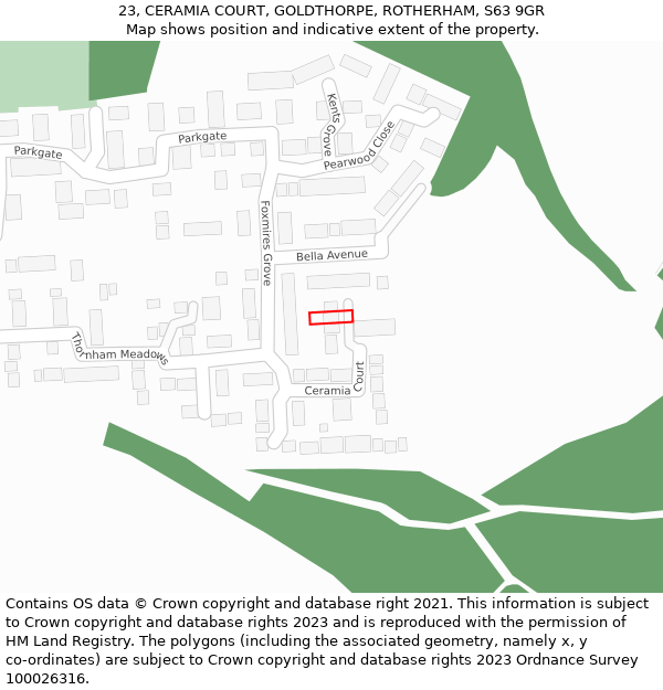 23, CERAMIA COURT, GOLDTHORPE, ROTHERHAM, S63 9GR: Location map and indicative extent of plot