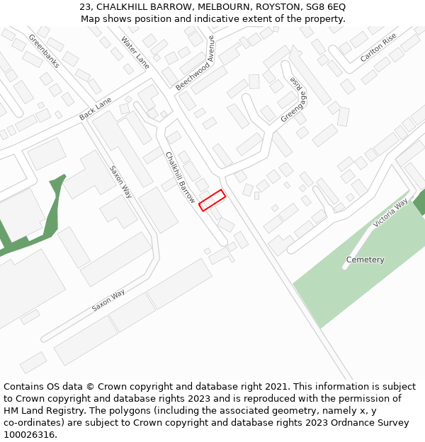 23, CHALKHILL BARROW, MELBOURN, ROYSTON, SG8 6EQ: Location map and indicative extent of plot