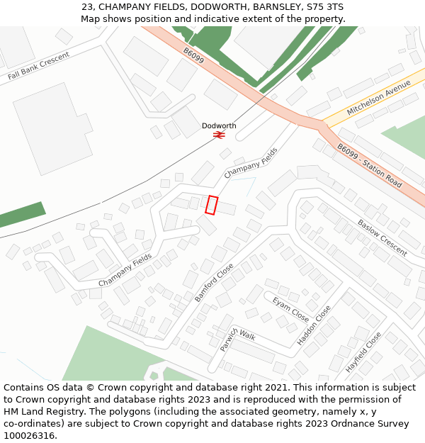 23, CHAMPANY FIELDS, DODWORTH, BARNSLEY, S75 3TS: Location map and indicative extent of plot