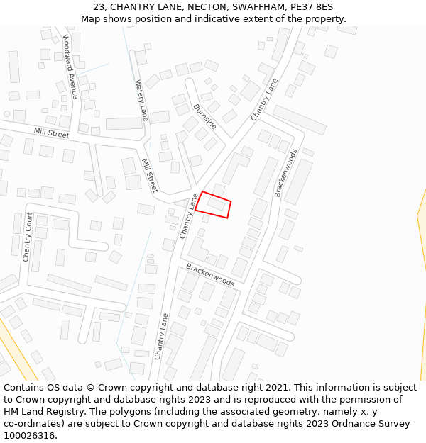 23, CHANTRY LANE, NECTON, SWAFFHAM, PE37 8ES: Location map and indicative extent of plot