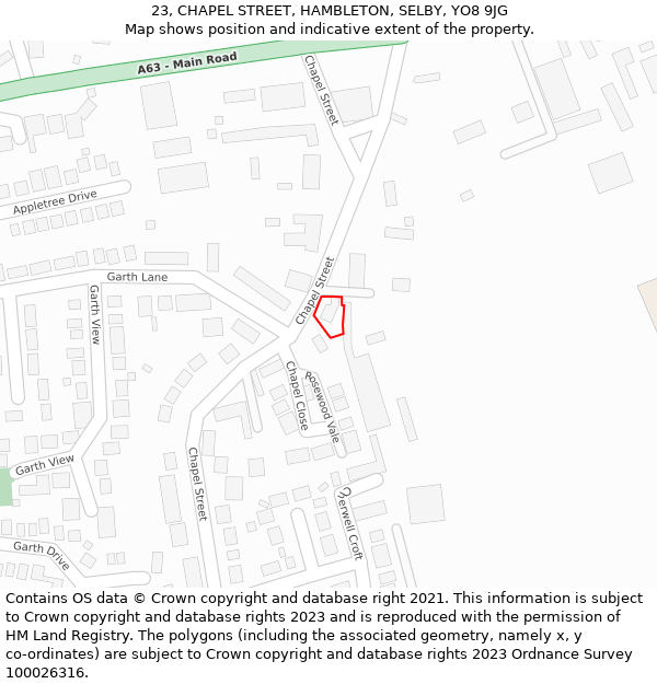23, CHAPEL STREET, HAMBLETON, SELBY, YO8 9JG: Location map and indicative extent of plot