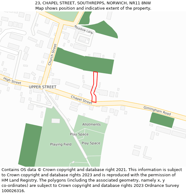 23, CHAPEL STREET, SOUTHREPPS, NORWICH, NR11 8NW: Location map and indicative extent of plot