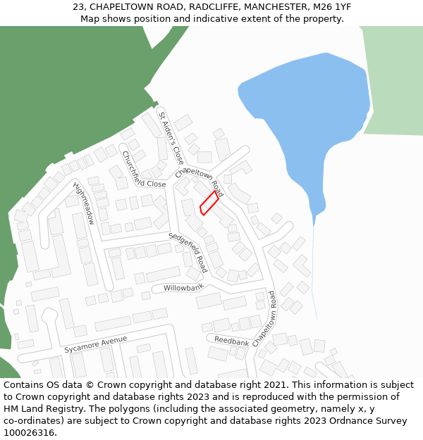 23, CHAPELTOWN ROAD, RADCLIFFE, MANCHESTER, M26 1YF: Location map and indicative extent of plot