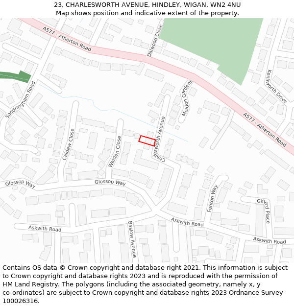 23, CHARLESWORTH AVENUE, HINDLEY, WIGAN, WN2 4NU: Location map and indicative extent of plot