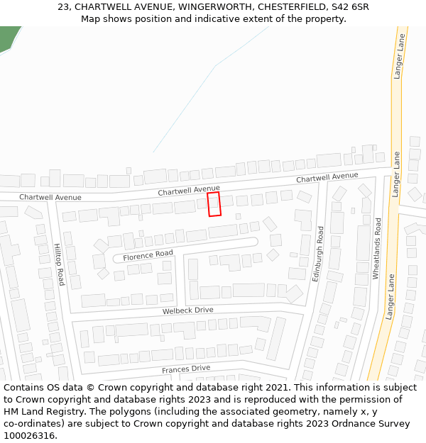 23, CHARTWELL AVENUE, WINGERWORTH, CHESTERFIELD, S42 6SR: Location map and indicative extent of plot