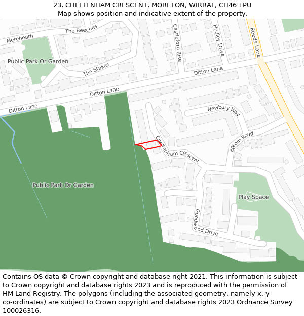 23, CHELTENHAM CRESCENT, MORETON, WIRRAL, CH46 1PU: Location map and indicative extent of plot