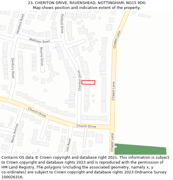 23, CHERITON DRIVE, RAVENSHEAD, NOTTINGHAM, NG15 9DG: Location map and indicative extent of plot