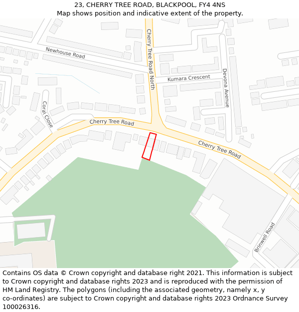 23, CHERRY TREE ROAD, BLACKPOOL, FY4 4NS: Location map and indicative extent of plot