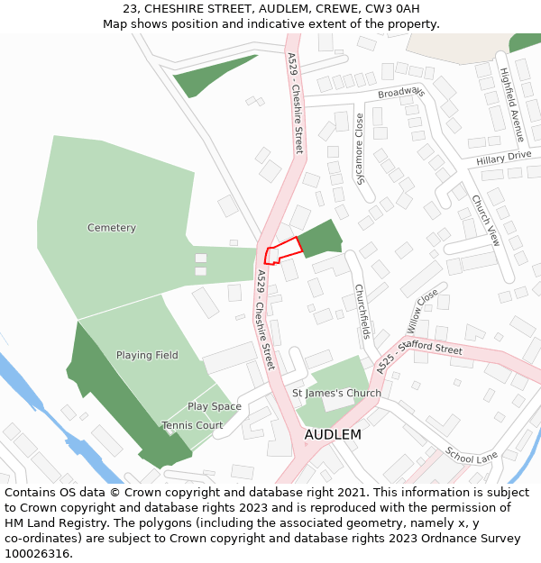 23, CHESHIRE STREET, AUDLEM, CREWE, CW3 0AH: Location map and indicative extent of plot