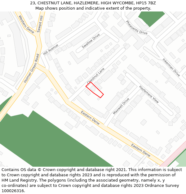 23, CHESTNUT LANE, HAZLEMERE, HIGH WYCOMBE, HP15 7BZ: Location map and indicative extent of plot