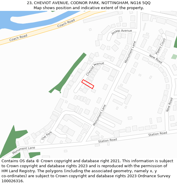 23, CHEVIOT AVENUE, CODNOR PARK, NOTTINGHAM, NG16 5QQ: Location map and indicative extent of plot