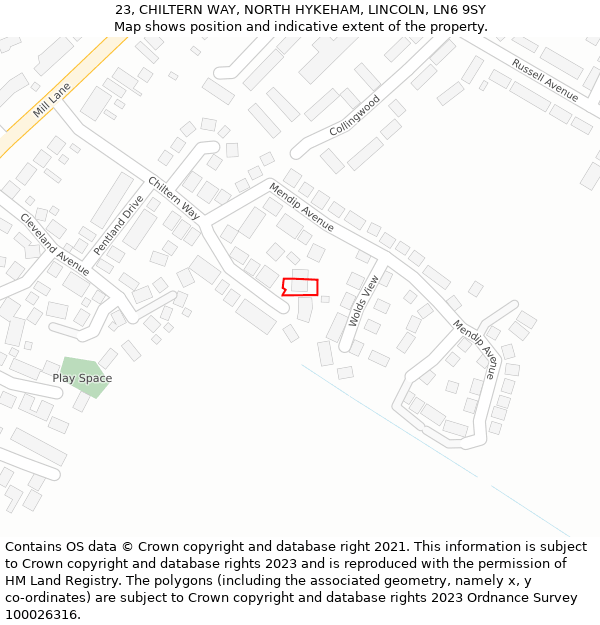 23, CHILTERN WAY, NORTH HYKEHAM, LINCOLN, LN6 9SY: Location map and indicative extent of plot