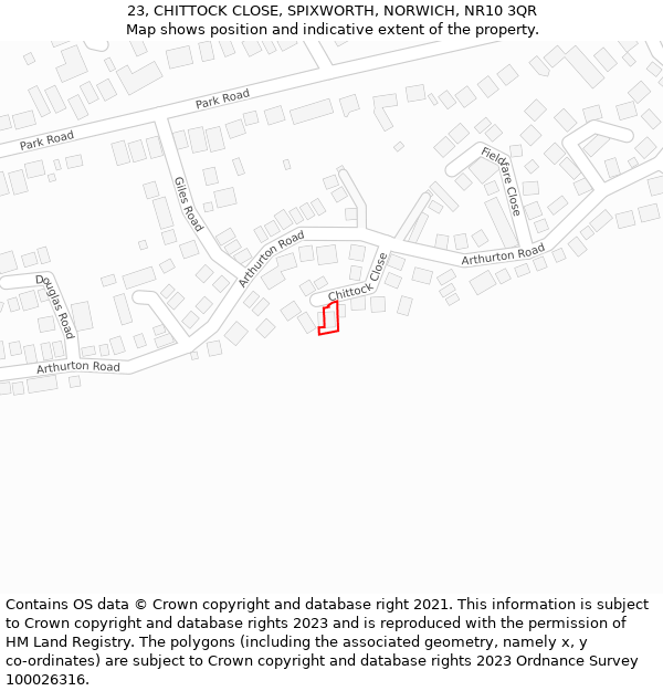 23, CHITTOCK CLOSE, SPIXWORTH, NORWICH, NR10 3QR: Location map and indicative extent of plot