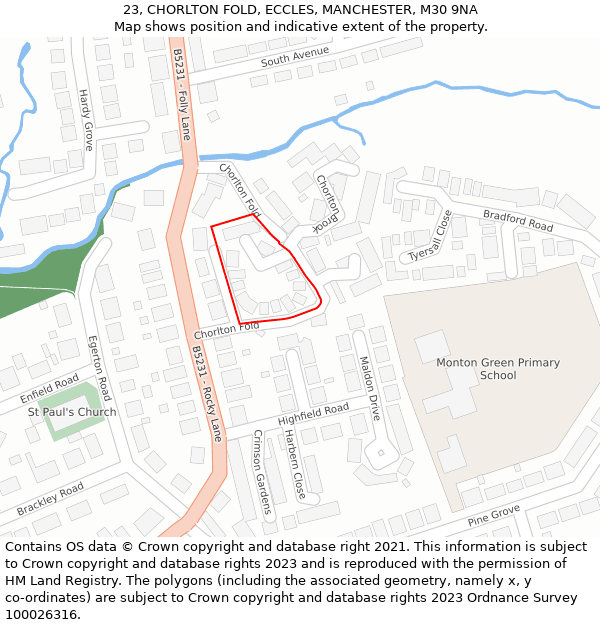 23, CHORLTON FOLD, ECCLES, MANCHESTER, M30 9NA: Location map and indicative extent of plot