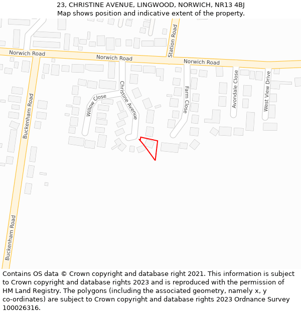 23, CHRISTINE AVENUE, LINGWOOD, NORWICH, NR13 4BJ: Location map and indicative extent of plot