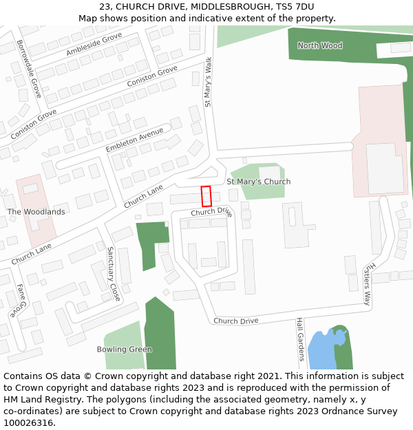 23, CHURCH DRIVE, MIDDLESBROUGH, TS5 7DU: Location map and indicative extent of plot