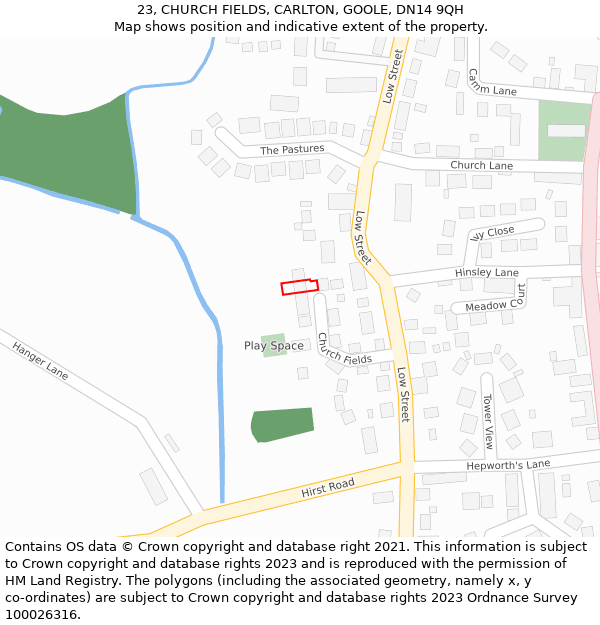 23, CHURCH FIELDS, CARLTON, GOOLE, DN14 9QH: Location map and indicative extent of plot