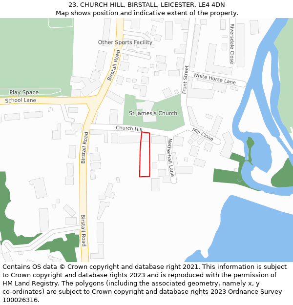 23, CHURCH HILL, BIRSTALL, LEICESTER, LE4 4DN: Location map and indicative extent of plot