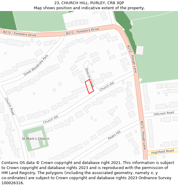 23, CHURCH HILL, PURLEY, CR8 3QP: Location map and indicative extent of plot