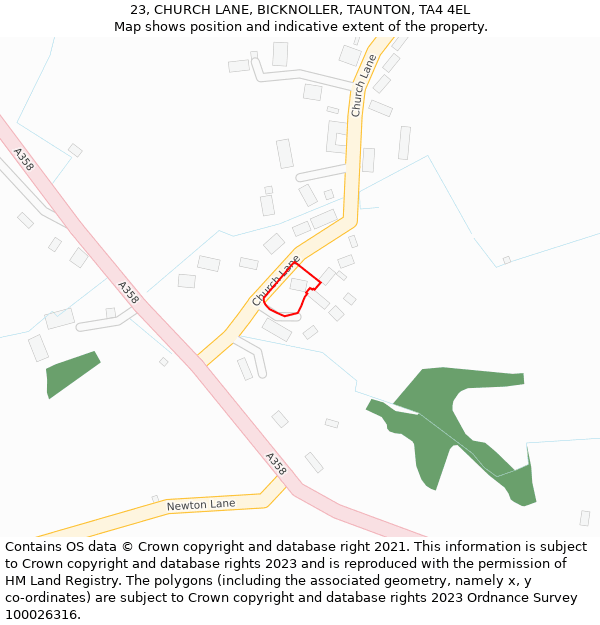 23, CHURCH LANE, BICKNOLLER, TAUNTON, TA4 4EL: Location map and indicative extent of plot