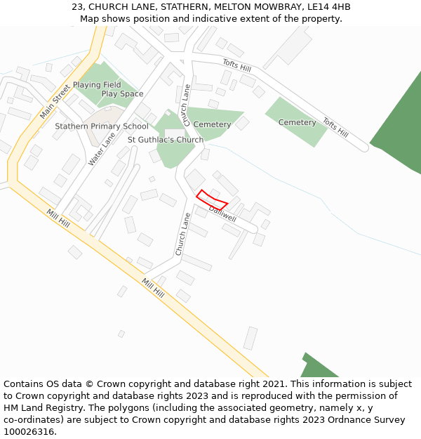 23, CHURCH LANE, STATHERN, MELTON MOWBRAY, LE14 4HB: Location map and indicative extent of plot