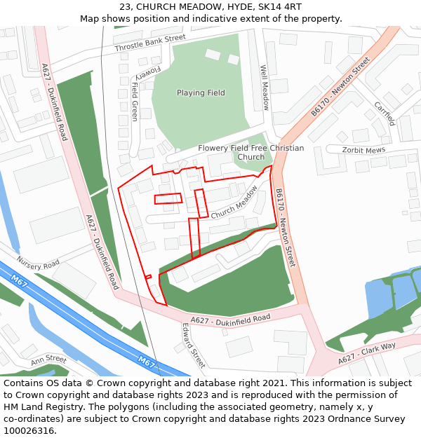 23, CHURCH MEADOW, HYDE, SK14 4RT: Location map and indicative extent of plot