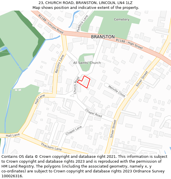23, CHURCH ROAD, BRANSTON, LINCOLN, LN4 1LZ: Location map and indicative extent of plot