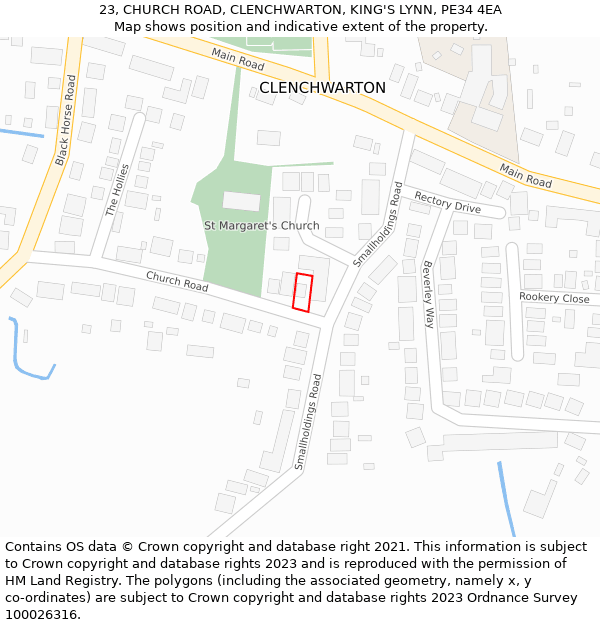 23, CHURCH ROAD, CLENCHWARTON, KING'S LYNN, PE34 4EA: Location map and indicative extent of plot