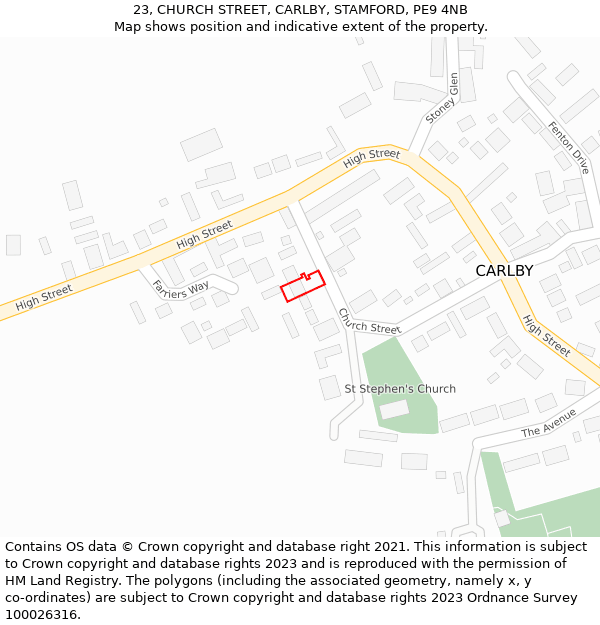 23, CHURCH STREET, CARLBY, STAMFORD, PE9 4NB: Location map and indicative extent of plot