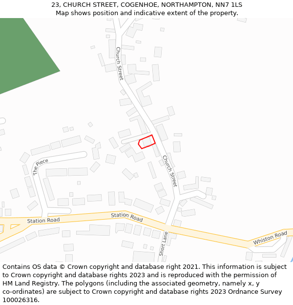 23, CHURCH STREET, COGENHOE, NORTHAMPTON, NN7 1LS: Location map and indicative extent of plot