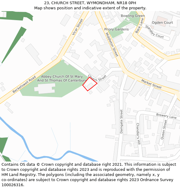 23, CHURCH STREET, WYMONDHAM, NR18 0PH: Location map and indicative extent of plot