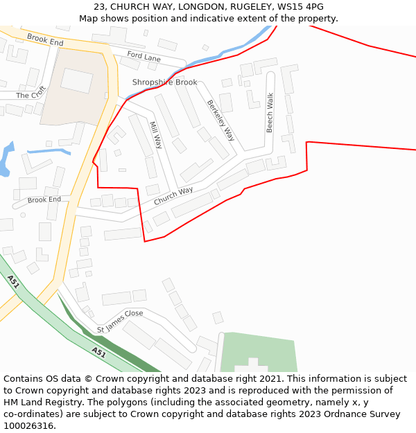 23, CHURCH WAY, LONGDON, RUGELEY, WS15 4PG: Location map and indicative extent of plot