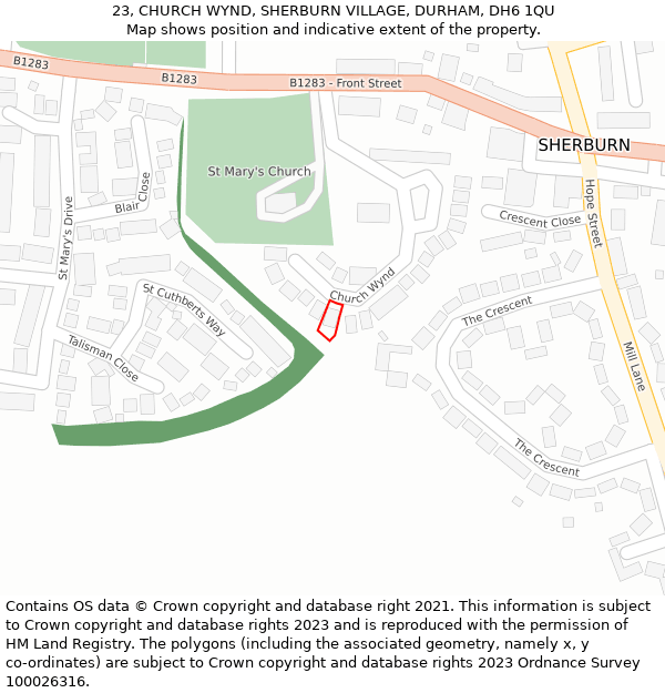 23, CHURCH WYND, SHERBURN VILLAGE, DURHAM, DH6 1QU: Location map and indicative extent of plot