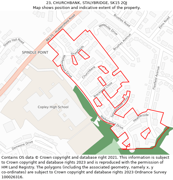 23, CHURCHBANK, STALYBRIDGE, SK15 2QJ: Location map and indicative extent of plot