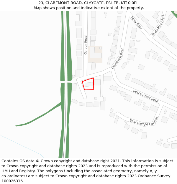 23, CLAREMONT ROAD, CLAYGATE, ESHER, KT10 0PL: Location map and indicative extent of plot