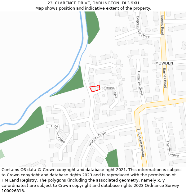 23, CLARENCE DRIVE, DARLINGTON, DL3 9XU: Location map and indicative extent of plot