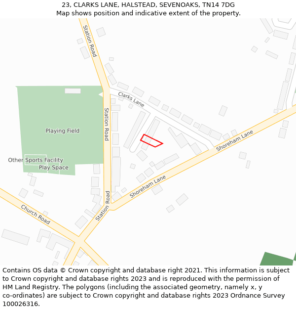 23, CLARKS LANE, HALSTEAD, SEVENOAKS, TN14 7DG: Location map and indicative extent of plot