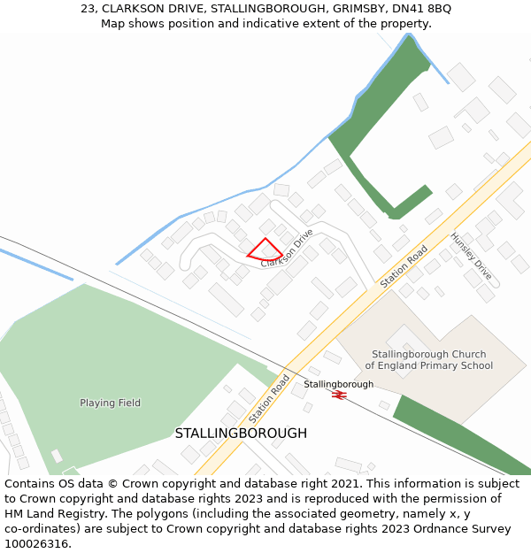 23, CLARKSON DRIVE, STALLINGBOROUGH, GRIMSBY, DN41 8BQ: Location map and indicative extent of plot