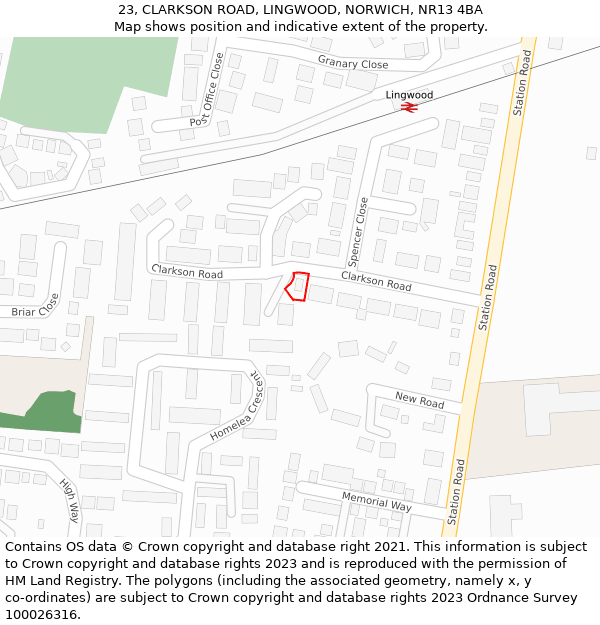 23, CLARKSON ROAD, LINGWOOD, NORWICH, NR13 4BA: Location map and indicative extent of plot