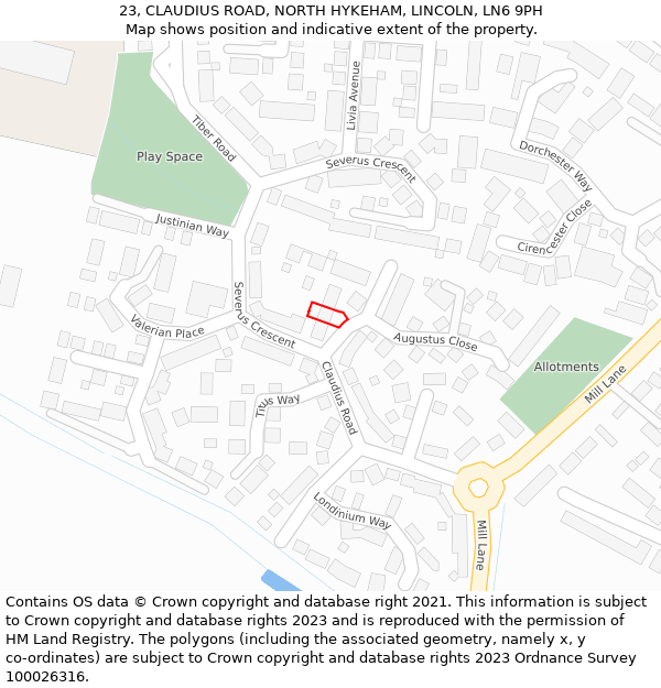 23, CLAUDIUS ROAD, NORTH HYKEHAM, LINCOLN, LN6 9PH: Location map and indicative extent of plot