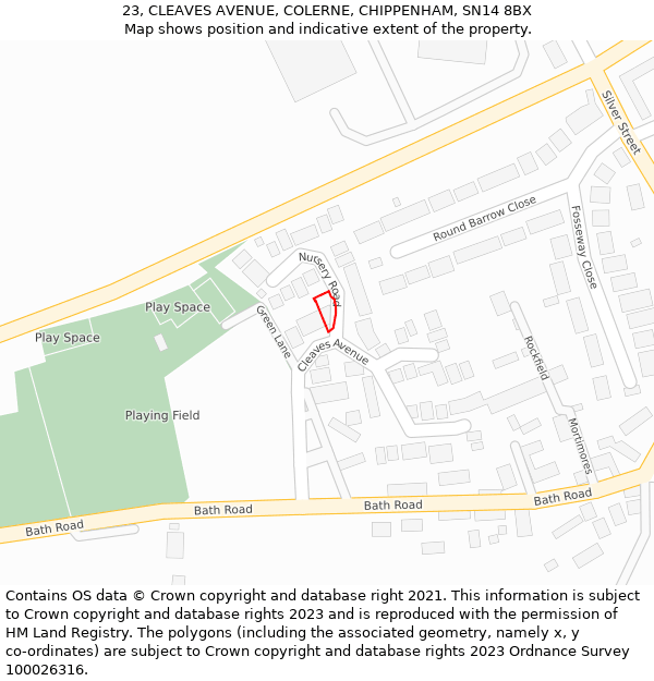 23, CLEAVES AVENUE, COLERNE, CHIPPENHAM, SN14 8BX: Location map and indicative extent of plot