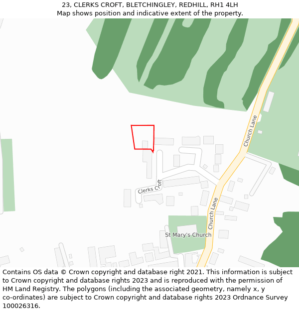 23, CLERKS CROFT, BLETCHINGLEY, REDHILL, RH1 4LH: Location map and indicative extent of plot