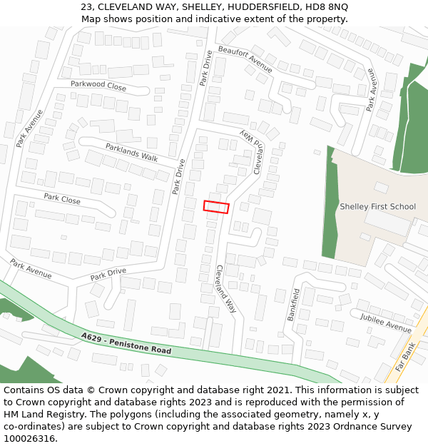 23, CLEVELAND WAY, SHELLEY, HUDDERSFIELD, HD8 8NQ: Location map and indicative extent of plot